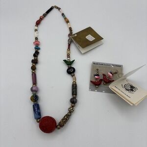 NWT BEADS AROUND THE WORLD EARRINGS & NECKLACE SET VINTAGE‎ 70's